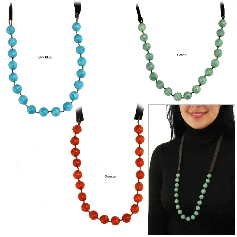 Smooth clasp necklaces-Haitian Green Bead & Leather Necklace