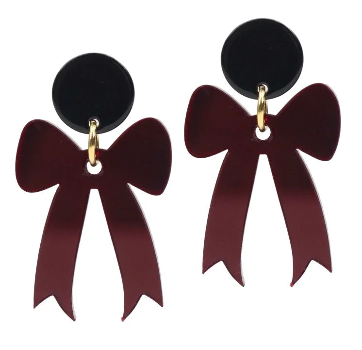 Faceted crystal earrings-Gameday Bow Earring - Garnet