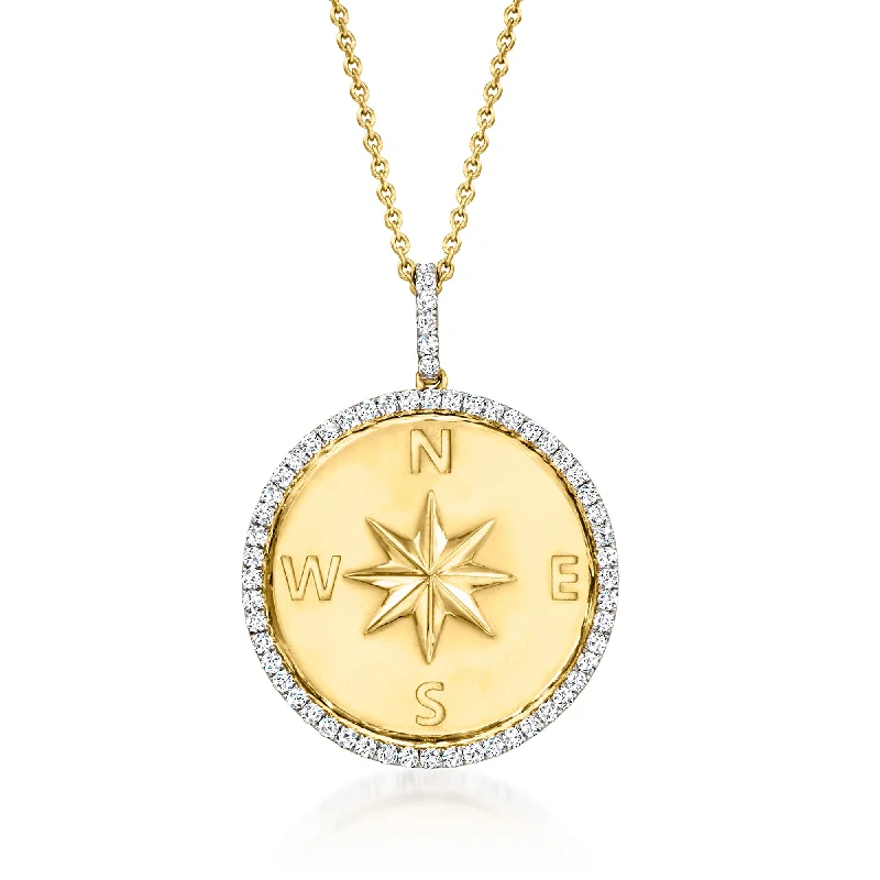 Branch design necklaces-Ross-Simons Diamond Compass Pendant Necklace in 18kt Gold Over Sterling