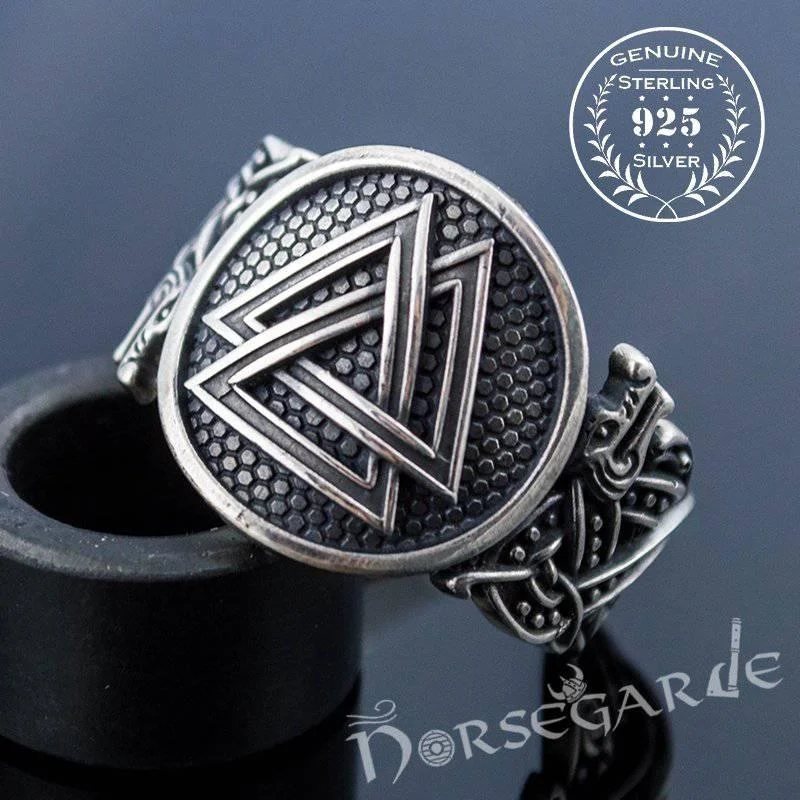 Flex open rings-Handcrafted Valknut Jellinge Style Ring - Sterling Silver