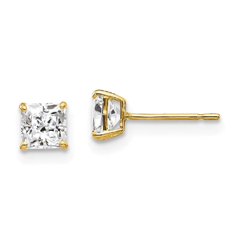 Ripple shape earrings-14k 4mm Square CZ Post Earrings