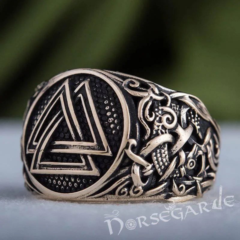 Coil band rings-Handcrafted Valknut Mammen Style Ring - Bronze