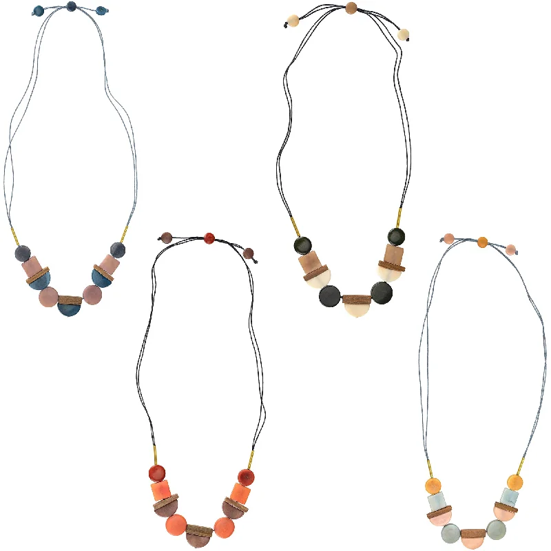 Silk thread necklaces-Lidia Tagua Wood & Brass Necklace