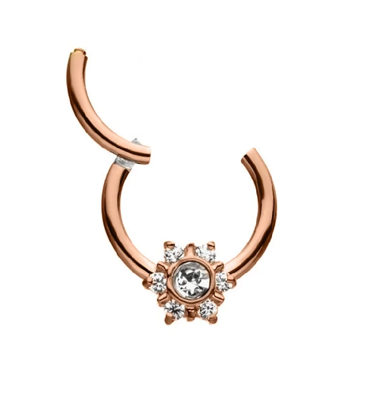 Fluid form rings-Rose Gold PVD Focal CZ Hinged Segment Ring