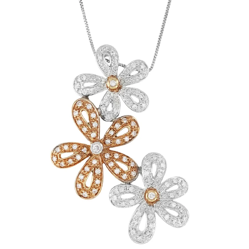 Stamped disc necklaces-0.17 cttw Diamond Pendant, Diamond Flower Pendant Necklace for Women in 10K White and Rose Gold with 18 Inch Chain, Prong Setting