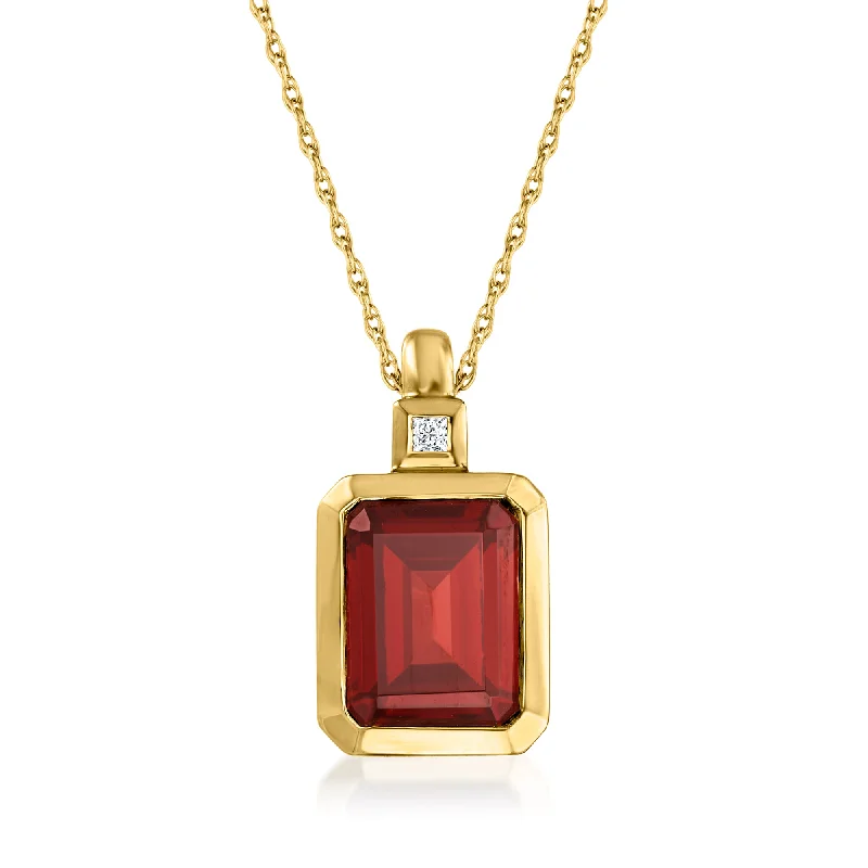 Branch design necklaces-Ross-Simons Garnet Pendant Necklace With Diamond Accent in 14kt Yellow Gold