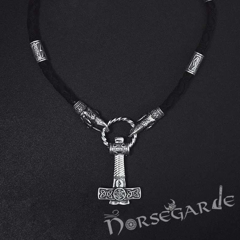 Corded satin necklaces-Handcrafted Ravens Necklace with Mjölnir - Sterling Silver