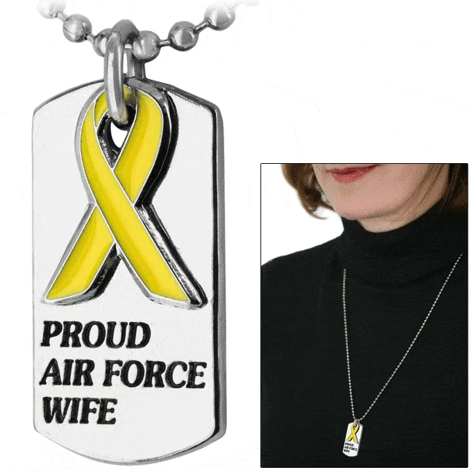 Hawk feather necklaces-Proud Air Force Wife Yellow Ribbon Dog Tag Necklace