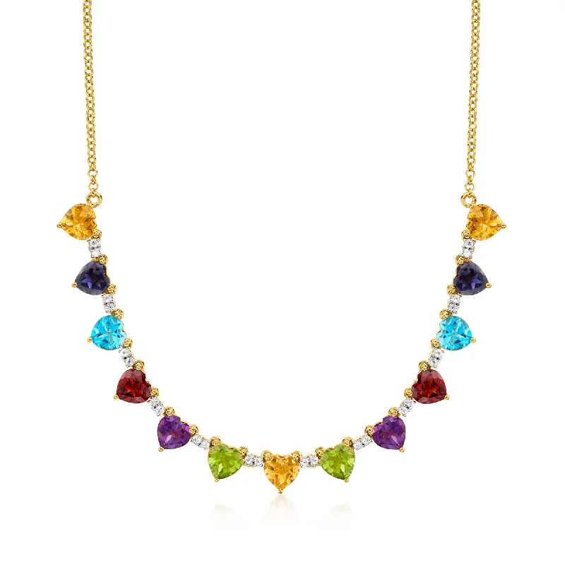 Six-layer necklaces-Ross-Simons Heart-Shaped Multi-Gemstone Necklace in 18kt Gold Over Sterling