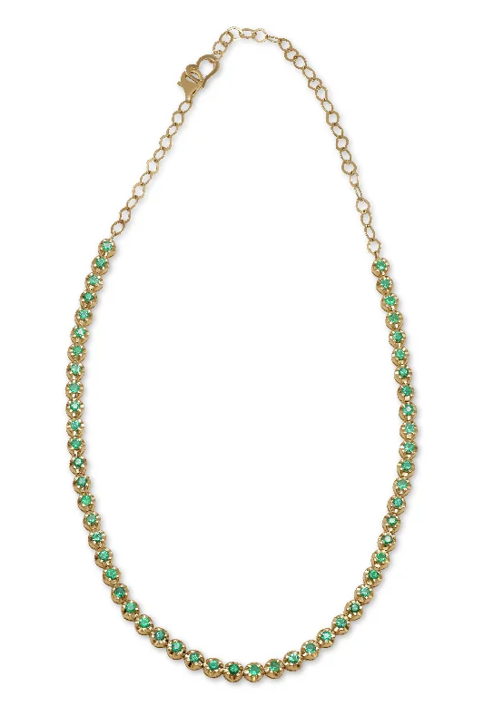 Nebula star necklaces-14 kt yellow gold, 14" 4 prong emerald choker necklace featuring 2.42 cts tw round emeralds