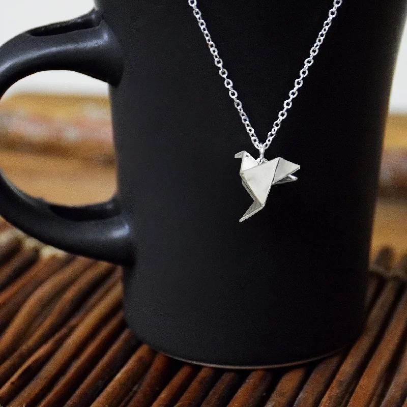 Holy cross necklaces-Peace Dove Origami Necklace - Silver Finish