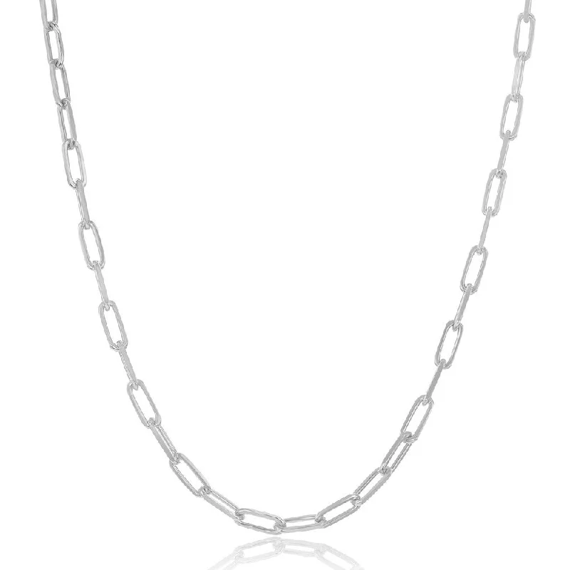 Heavy link necklaces-Sterling Silver 2.8mm Paper Clip Linked Chain - Rhodium Plated