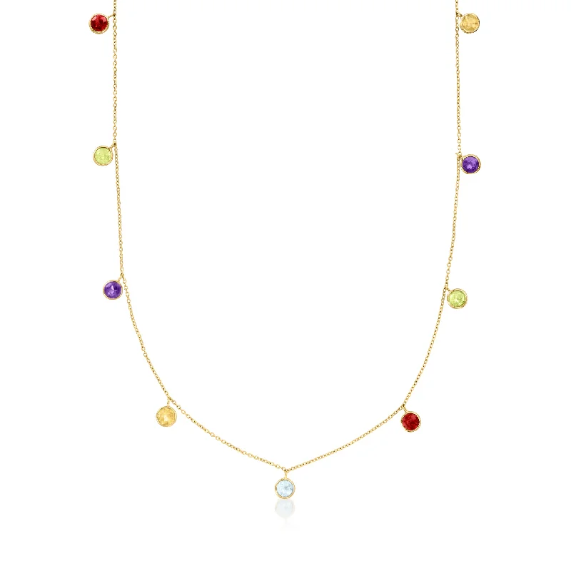 Crafted initial necklaces-Ross-Simons Multi-Stone Station Necklace in 14kt Yellow Gold