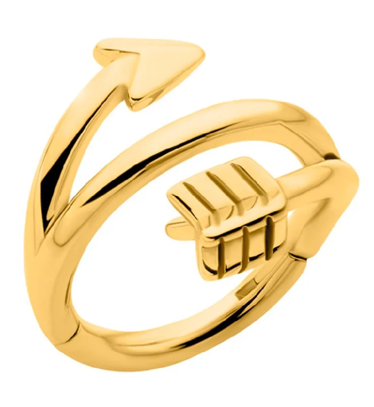 Stranded motif rings-Gold PVD Arrow Twist Stainless Steel Hinged Segment Ring