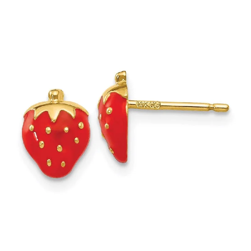 Thread tassel earrings-14k Enameled Strawberry Earrings