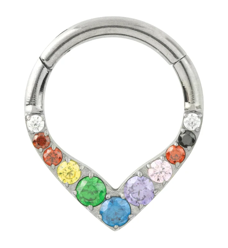 Pearl stack rings-Point Rainbow CZ Titanium Hinged Segment Ring