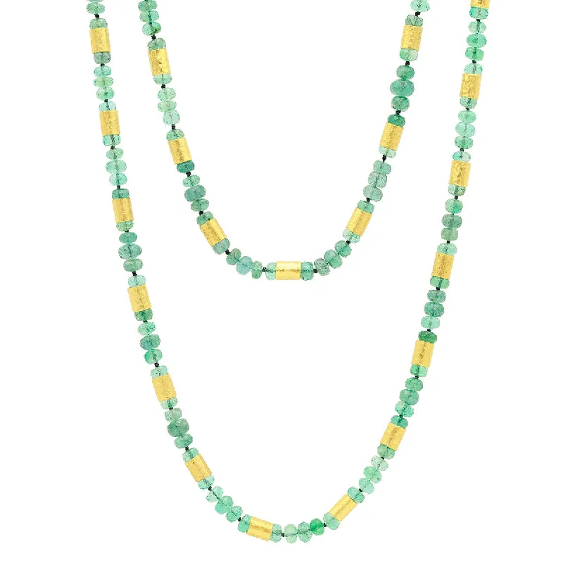 Corded link necklaces-24K Gold and Emerald Strand Necklace