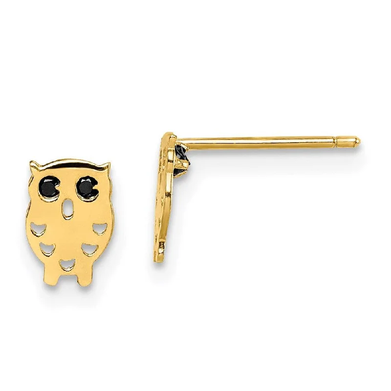 Orchid motif earrings-Madi K Kid's 14k  Black CZ Owl Post Earrings