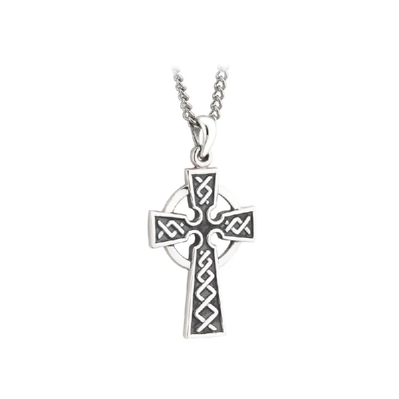 Zircon stone necklaces-Irish Mens Celtic Cross Necklace: Unique Design in Sterling Silver