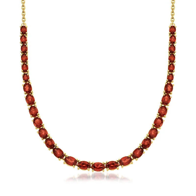 Reed weave necklaces-Ross-Simons Garnet Graduated Necklace in 18kt Gold Over Sterling