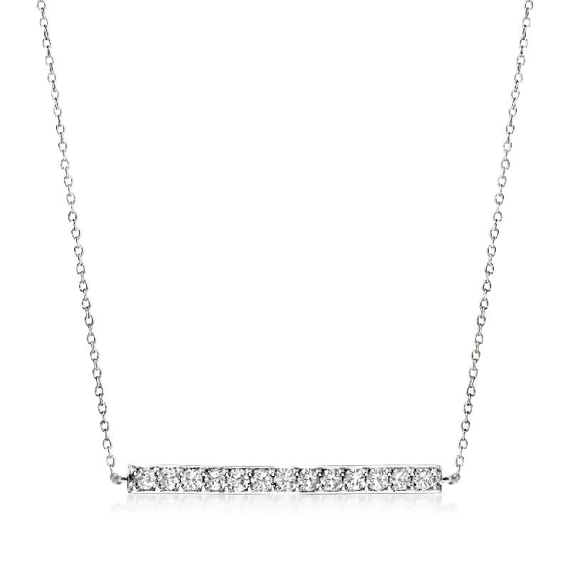 Jute cord necklaces-Ross-Simons Diamond Bar Necklace in 14kt White Gold