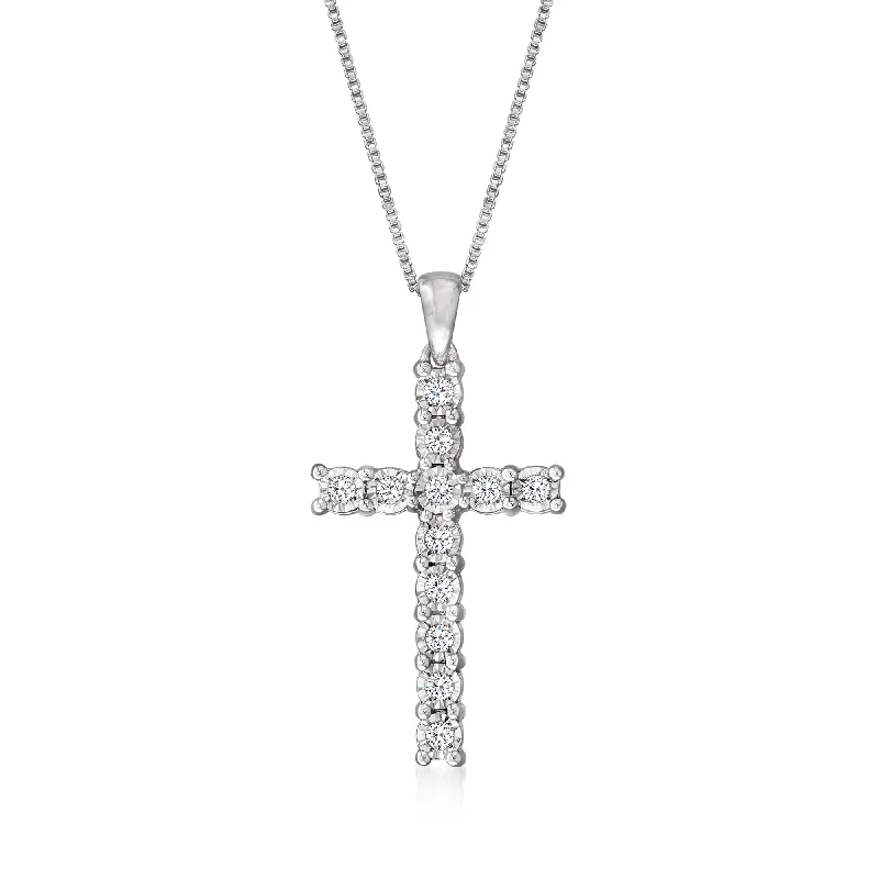 Vintage charm necklaces-Ross-Simons Diamond Cross Pendant Necklace in Sterling Silver