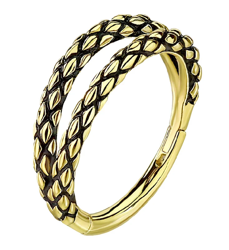 Iolite inlay rings-Double Scales Gold PVD Hinged Segment Ring