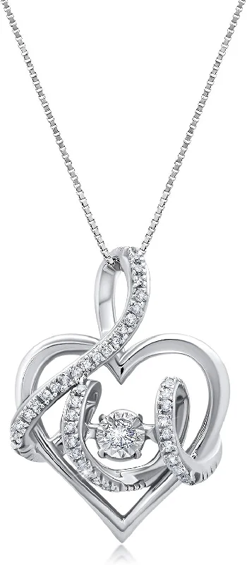 Mesh choker necklaces-Dancing Diamond Tied Together Pendant Necklace in 10k White Gold (1/6 ct) with 18 Inch Chain