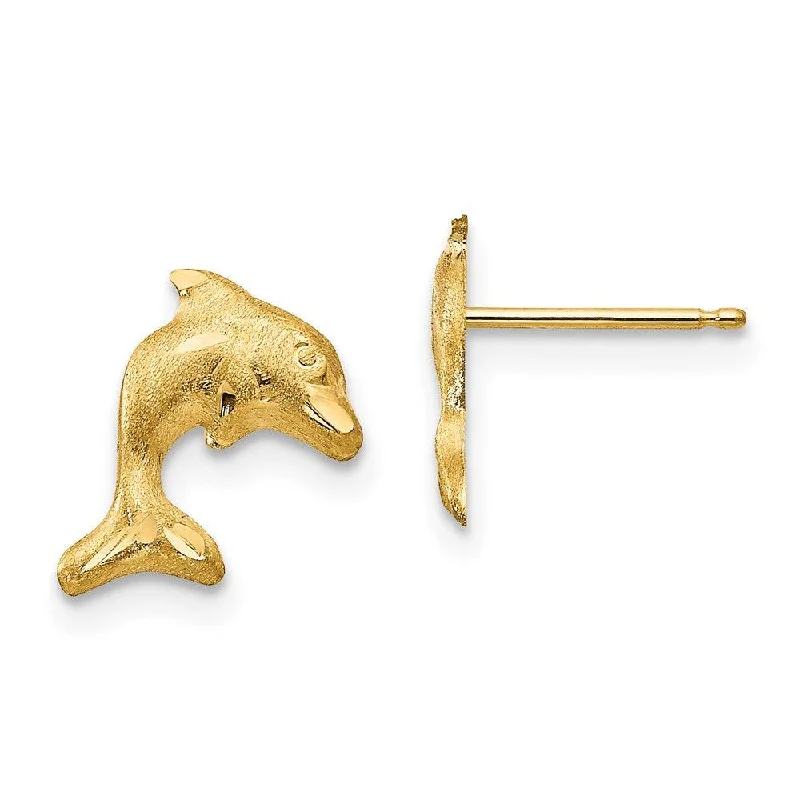 Sleek threader earrings-Madi K Kid's 14k  Satin Dolphin Earrings