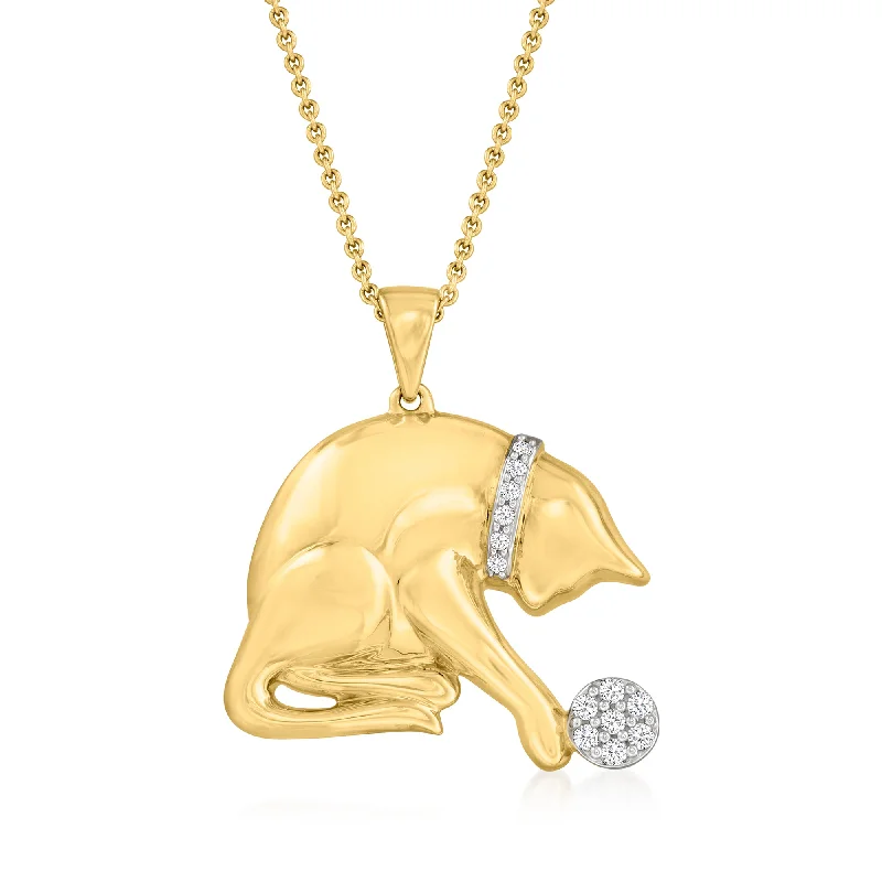 Waxing moon necklaces-Ross-Simons Diamond Playing Cat Pendant Necklace in 18kt Gold Over Sterling