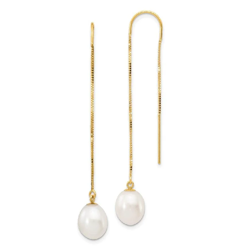 Delicate drop earrings-14k 7-8mm White Rice FW Cultured Pearl Box Chain Threader Earrings