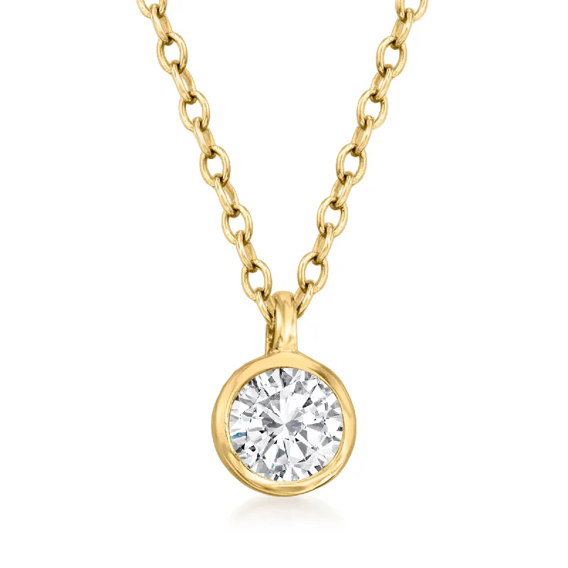 Silk thread necklaces-Ross-Simons Bezel-Set Diamond Solitaire Necklace in 14kt Yellow Gold