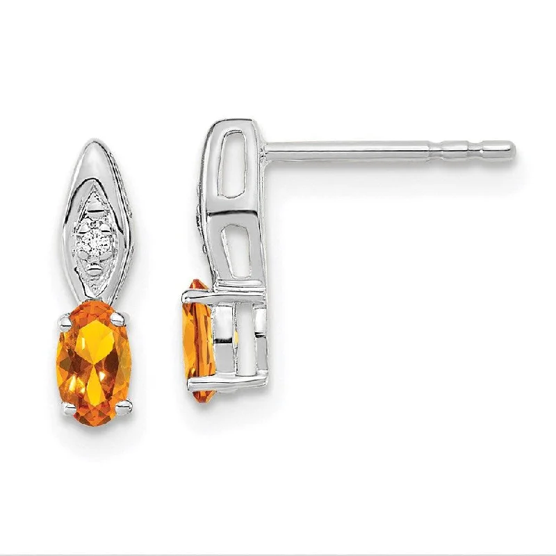 Hawk feather earrings-14k White Gold Citrine Diamond Earring