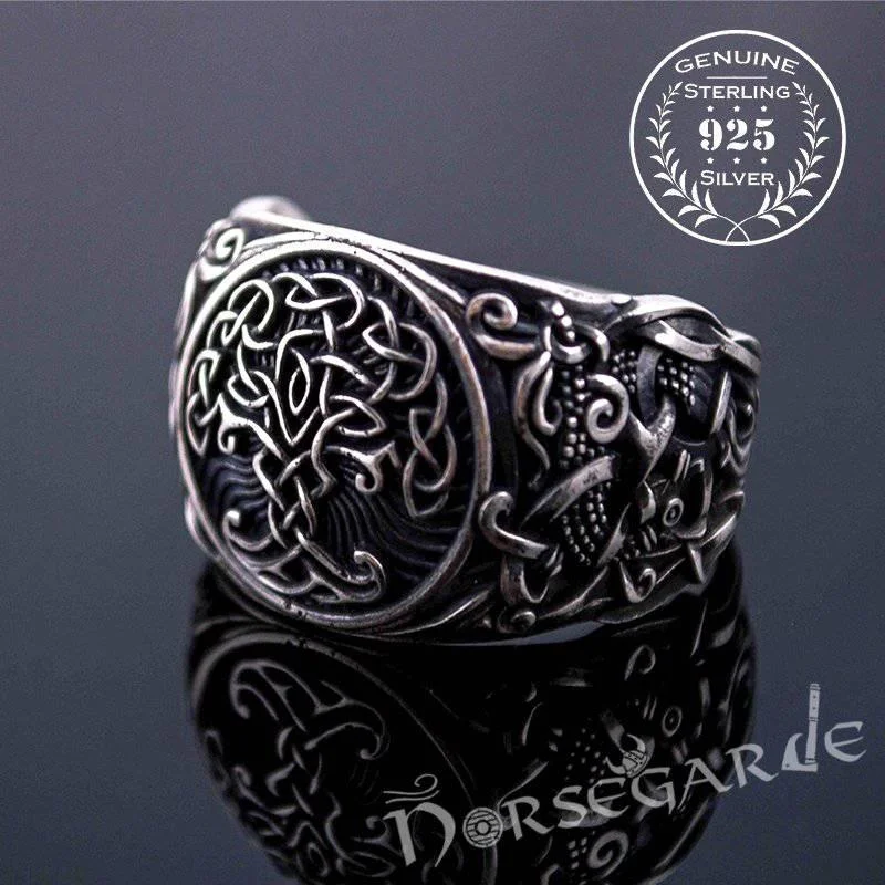 Dark wood rings-Handcrafted Yggdrasil Mammen Style Ring - Sterling Silver