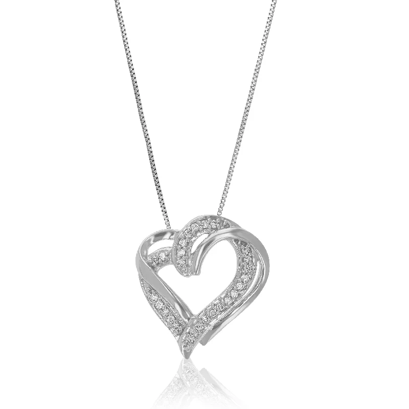 Satin gold necklaces-1/10 cttw Lab Grown Round Diamond Heart Pendant Necklace .925 Sterling Silver 2/3 Inch With 18 Inch Chain