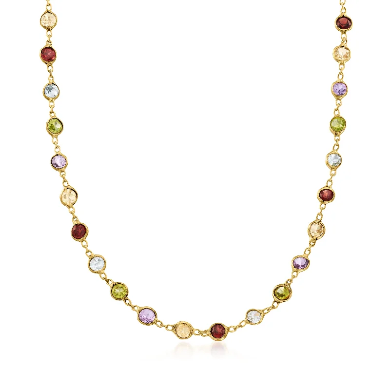 Sleek bar necklaces-Ross-Simons Bezel-Set Multi-Gemstone Necklace in 18kt Gold Over Sterling