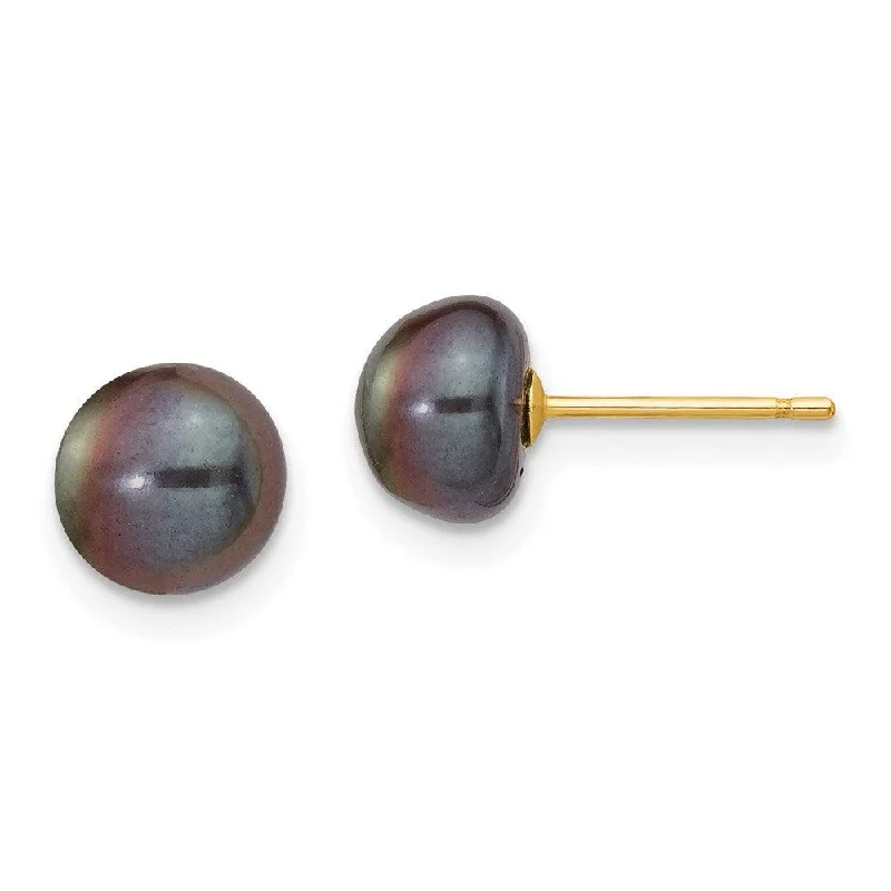 Holy cross earrings-14k 7-8mm Black Button FW Cultured Pearl Stud Post Earrings