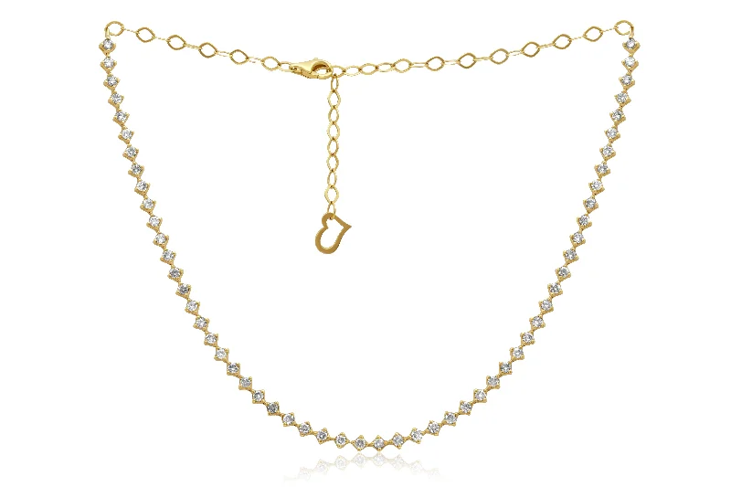 Chunky stone necklaces-14 kt yellow gold, 14" diamond choker necklace featuring 2.65 cts tw round diamonds