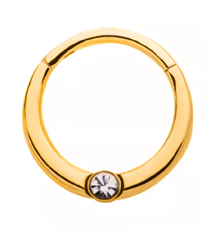 Faceted crystal rings-Gold PVD Single Bezel CZ Hinged Segment Ring