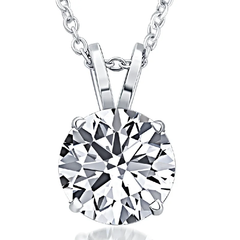 Sleek bar necklaces-Certified 5Ct Round Solitaire Diamond Pendant White Gold Lab Grown Necklace