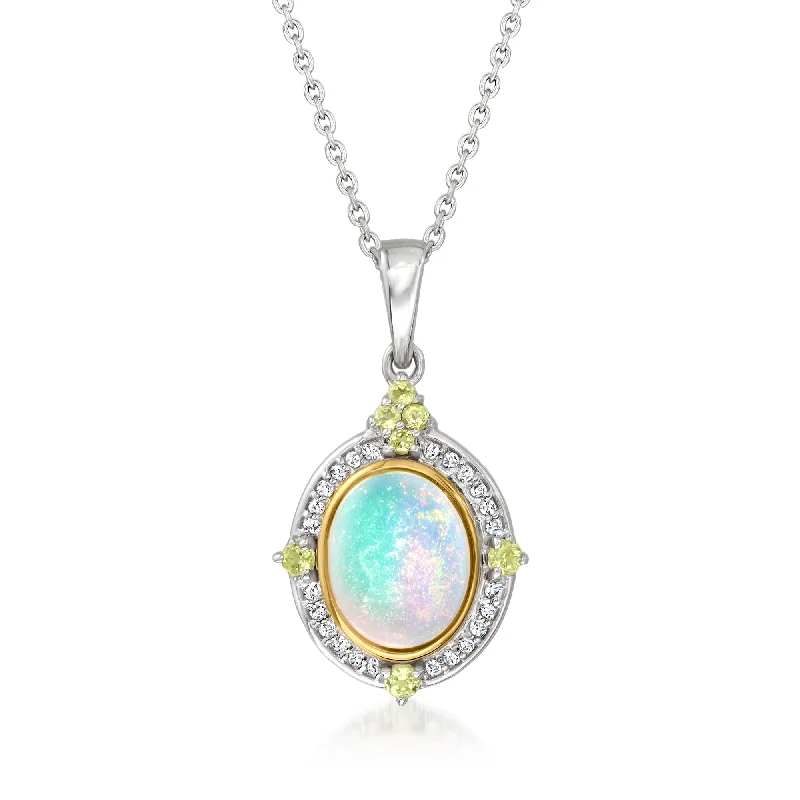 Smooth clasp necklaces-Ross-Simons Ethiopian Opal, Diamond and . Peridot Pendant Necklace in Sterling Silver With 14kt Yellow Gold