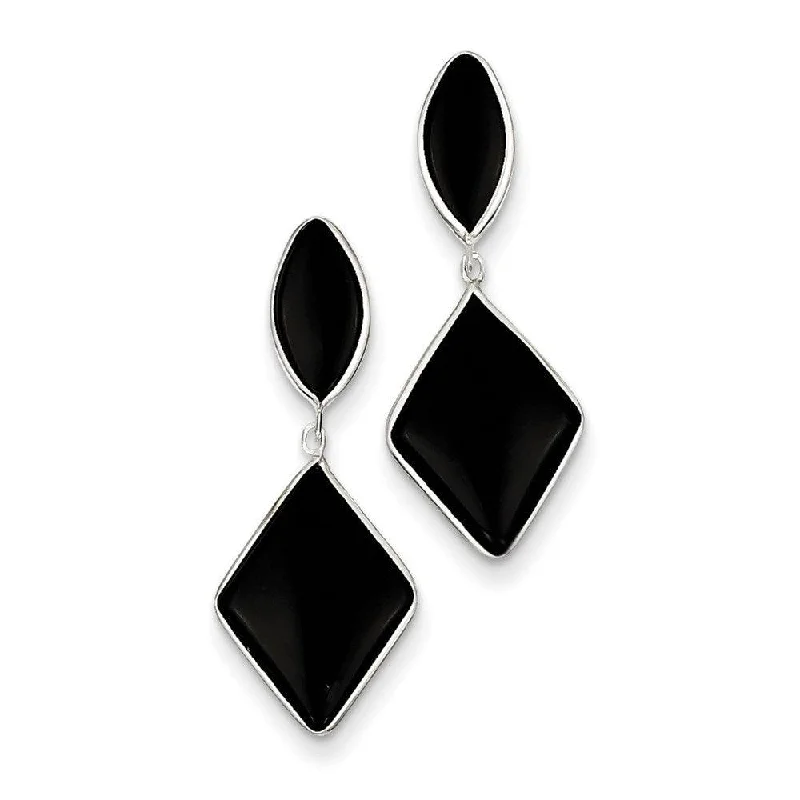 Satin silver earrings-14k White Gold Onyx Dangle Post Earrings