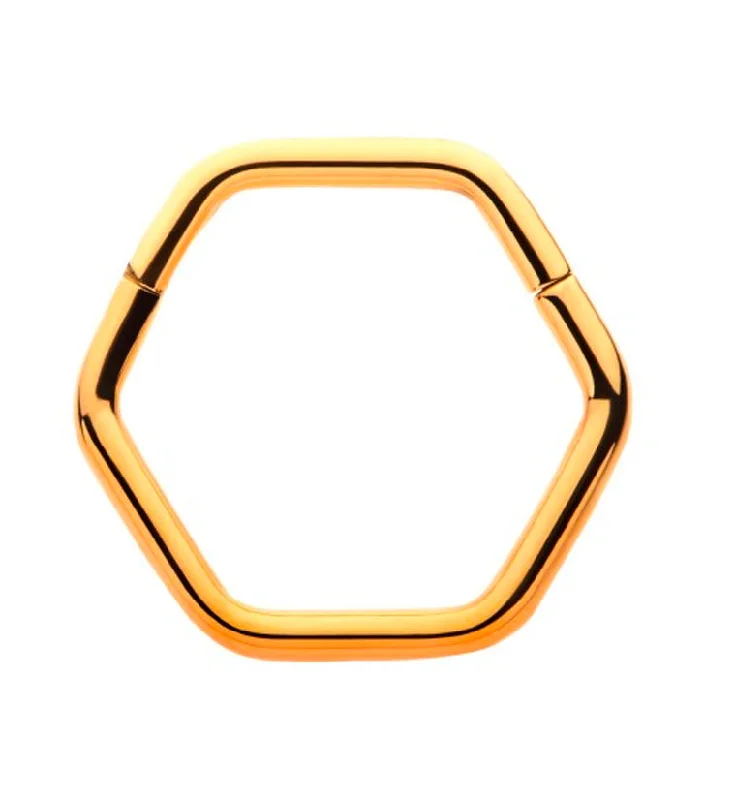 Solid band rings-24kt Gold PVD Hex Titanium Hinged Segment Ring