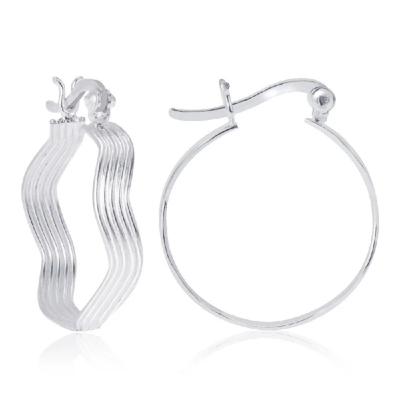 Stranded bead earrings-Sterling Silver Zig Zag Style Hoop Earrings