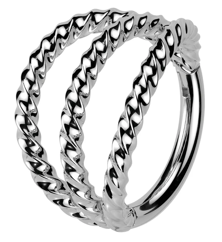 Thai tile rings-Triple Twist Row Stainless Steel Hinged Segment Ring