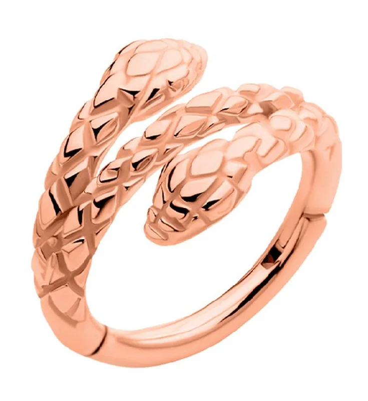 Solid gold rings-Rose Gold PVD Snake Twist Stainless Steel Hinged Segment Ring