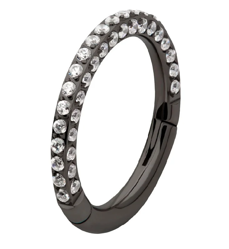 Iolite inlay rings-Black PVD Triple Sided Clear CZ Titanium Hinged Segment Ring