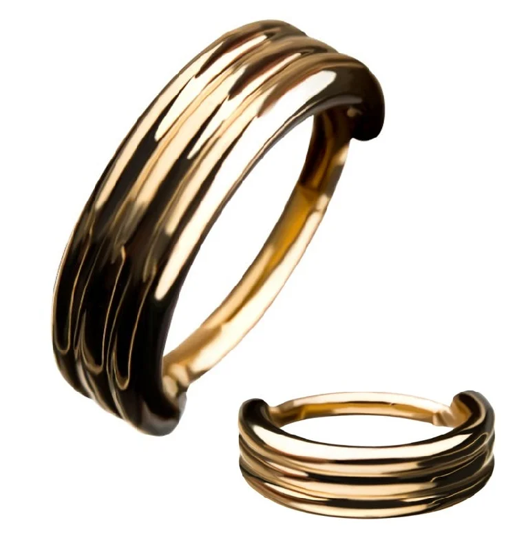 Patina bronze rings-14kt Gold Triple Bar Hinged Segment Ring