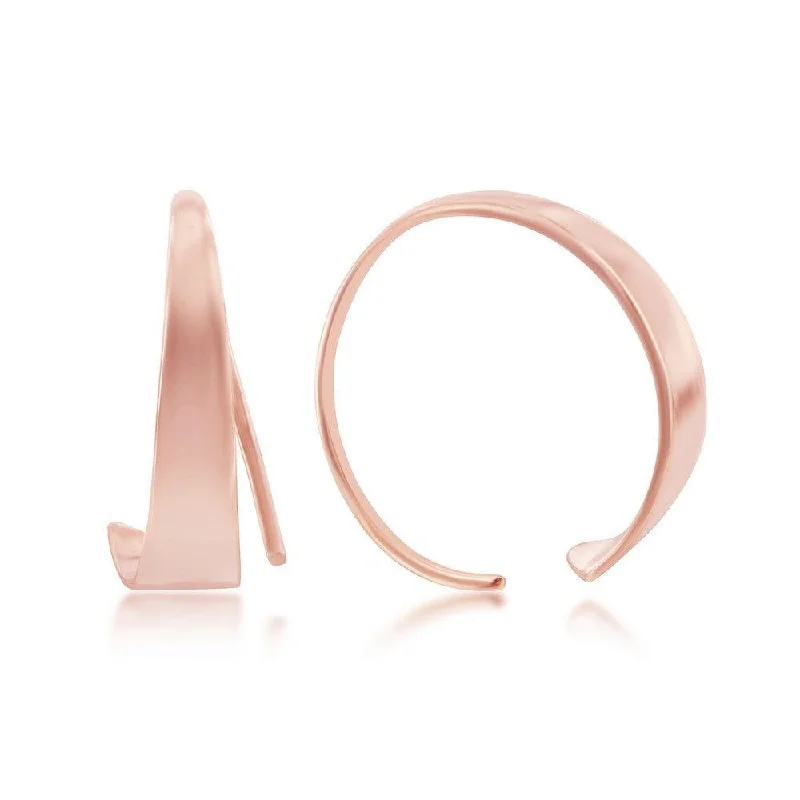 Patina gold earrings-Sterling Silver Rose Gold Plated Flat Bar Half Hoop Earrings