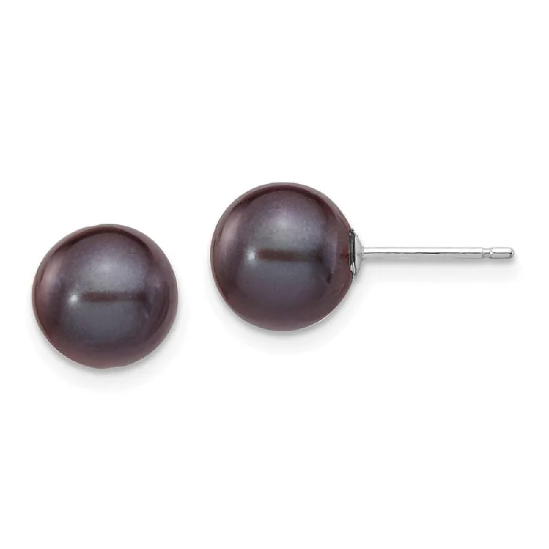 Jazz deco earrings-14k White Gold 8-9mm Black Round FW Cultured Pearl Stud Post Earrings